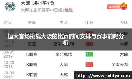 恒大客场挑战大阪的比赛时间安排与赛事前瞻分析
