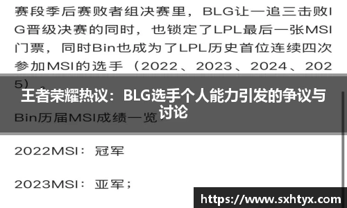 王者荣耀热议：BLG选手个人能力引发的争议与讨论